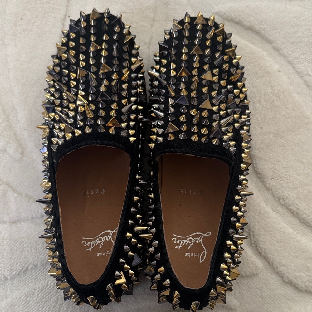 Black and Gold Studded Loafers